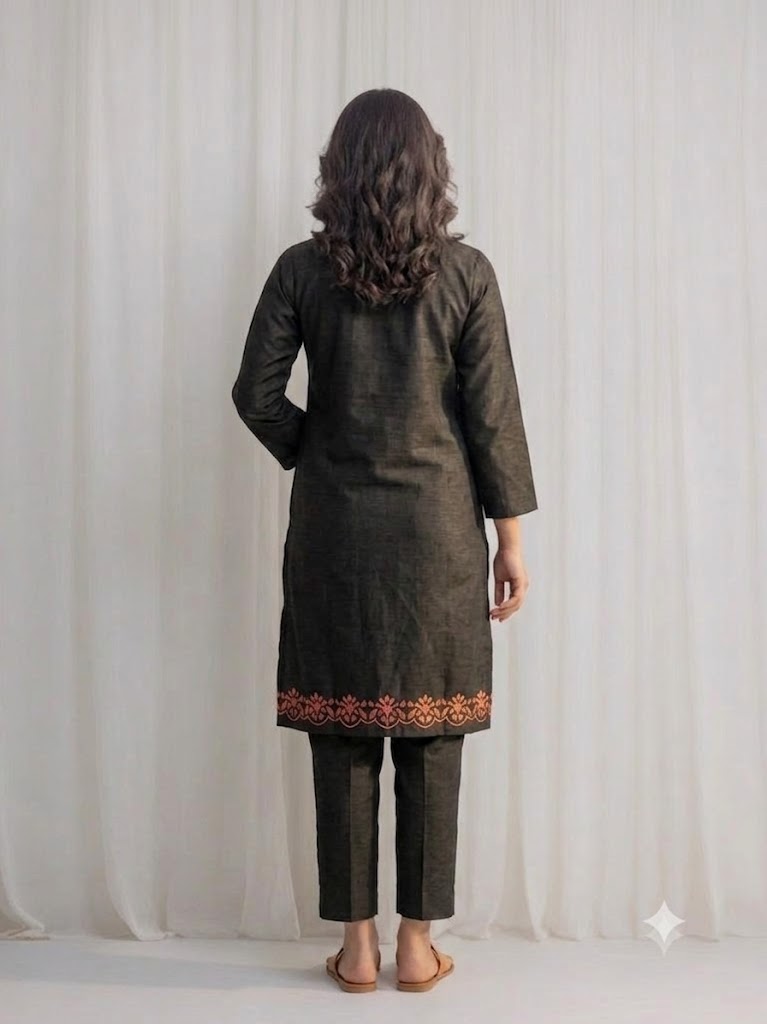 Women's black Embroidered Kurti β Long Premium Cotton