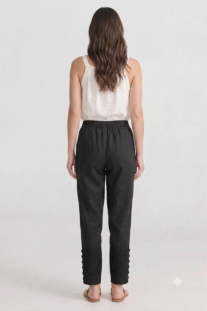 black Tapered Trouser with Embroidered Hem