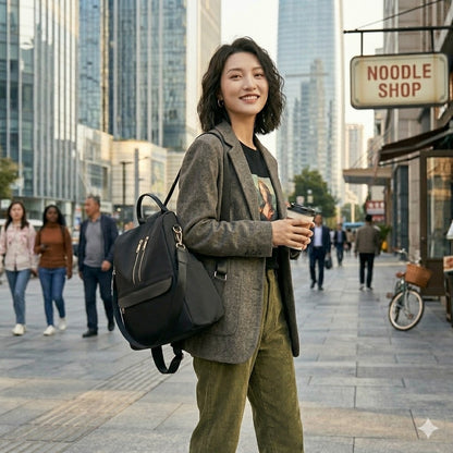 Elegant Black 2-Way Women's Backpack & Shoulder Bag