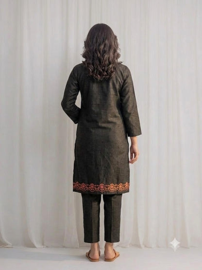 Women's black Embroidered Kurti –  Long Premium Cotton
