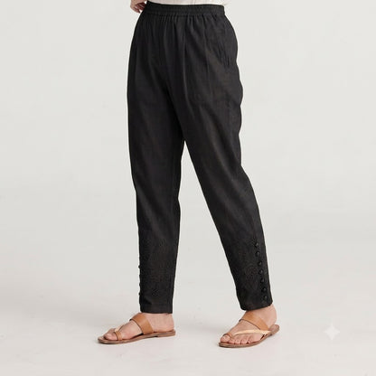 black Tapered Trouser with Embroidered Hem