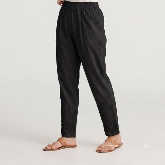 black Tapered Trouser with Embroidered Hem