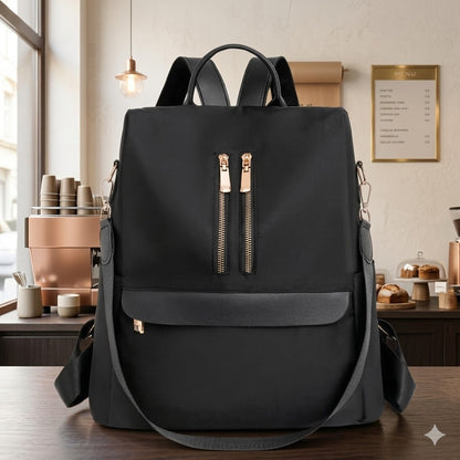 Elegant Black 2-Way Women's Backpack & Shoulder Bag