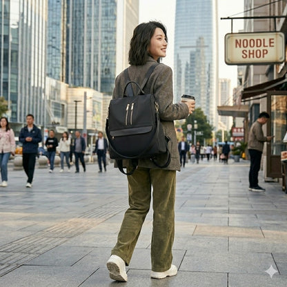 Elegant Black 2-Way Women's Backpack & Shoulder Bag