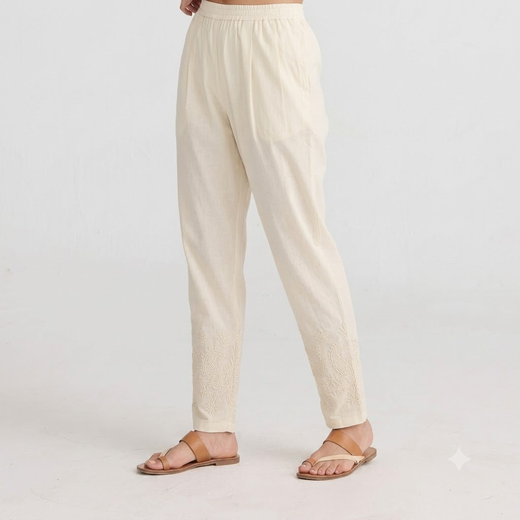 Off-White Tapered Trouser with Embroidered Hem