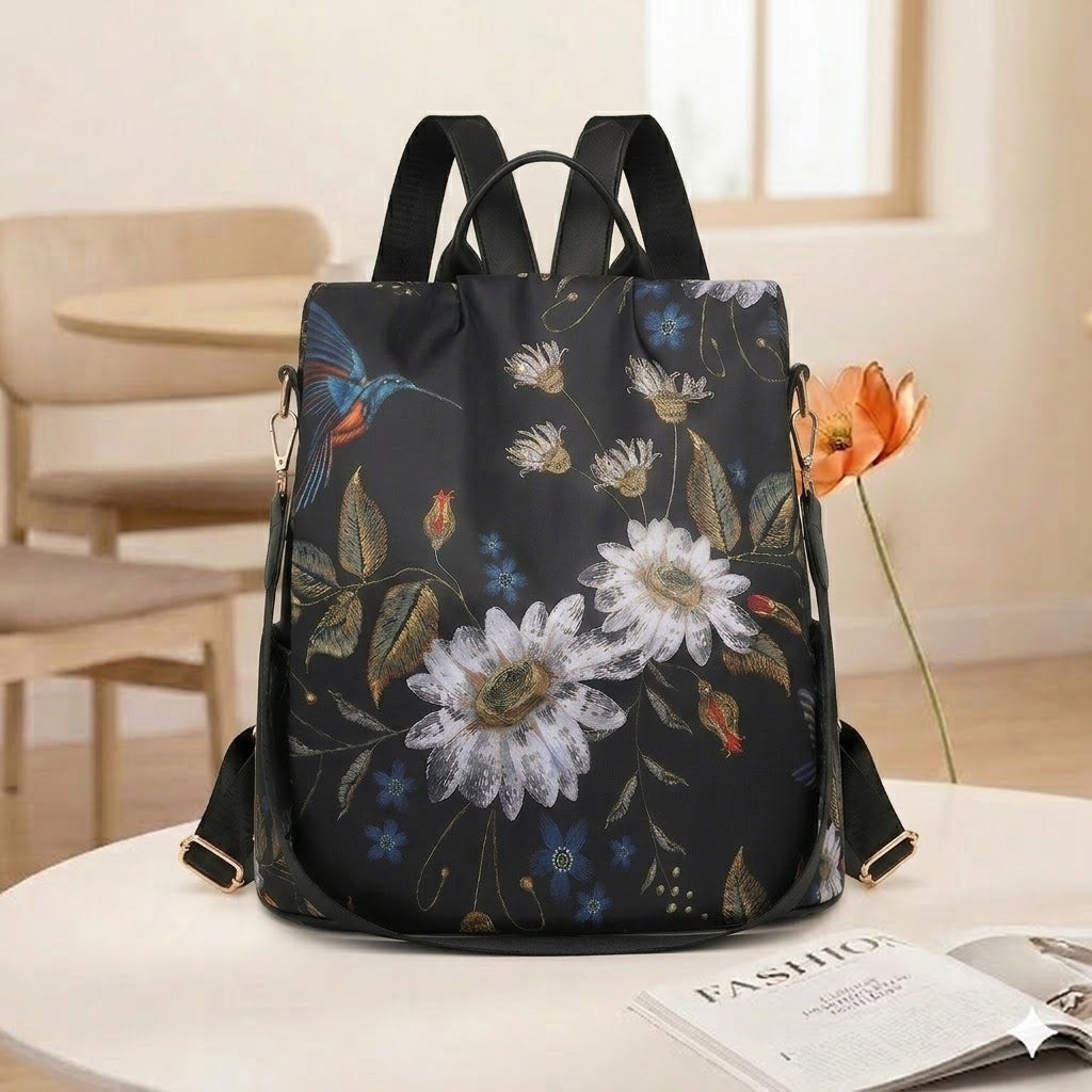 Midnight Daisy Multi-Way Backpack with Bird Print
