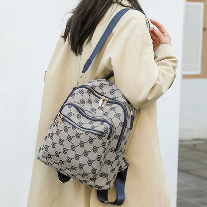 intage Letter Print Jacquard Backpack & Convertible Shoulder Bag