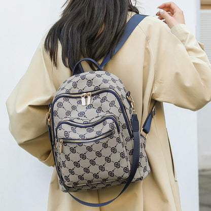 intage Letter Print Jacquard Backpack & Convertible Shoulder Bag