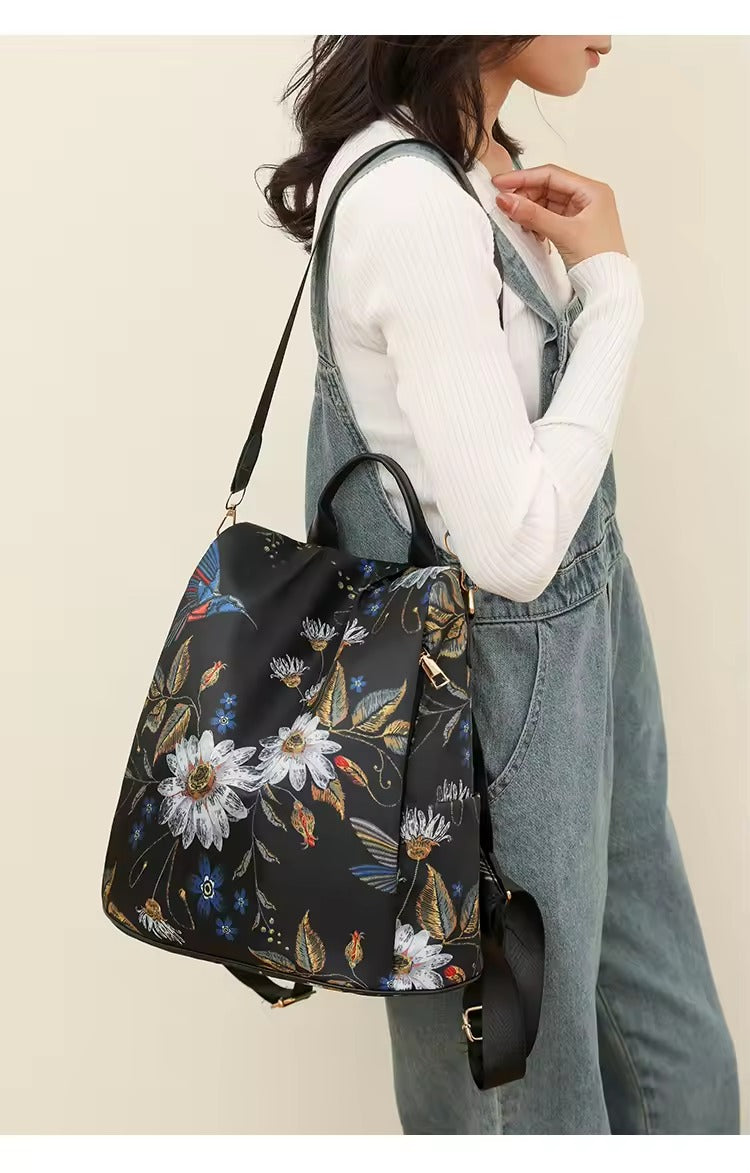 Midnight Daisy Multi-Way Backpack with Bird Print