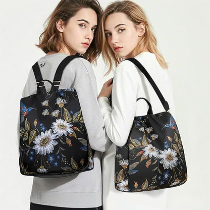 Midnight Daisy Multi-Way Backpack with Bird Print