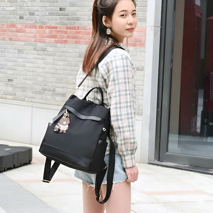 Midnight Black Multi-Way Daypack with Teddy Charm