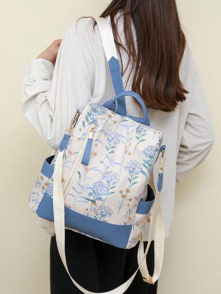 Pastel Floral Convertible Backpack & Shoulder Bag