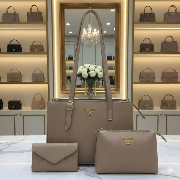 Elegance Personified: 3-Piece Premium Taupe  Handbag Set