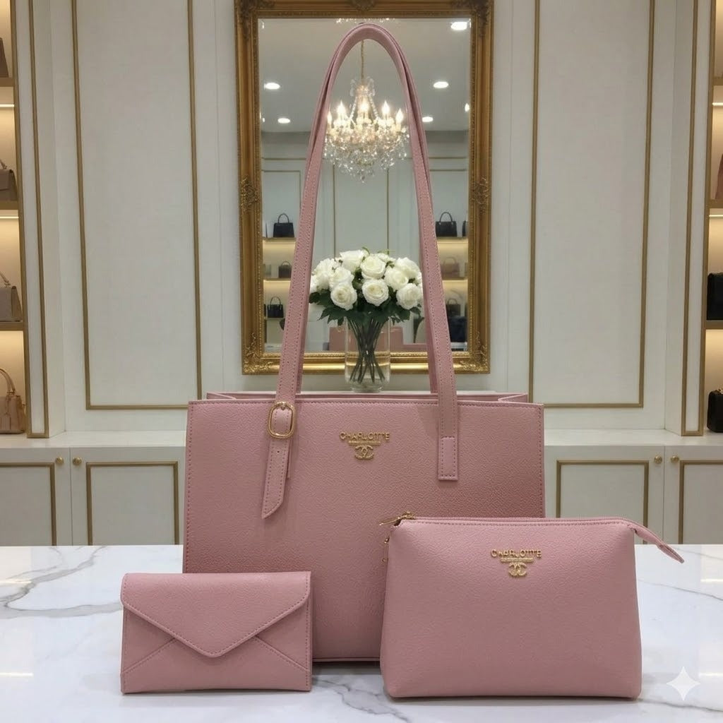 Elegance Personified: 3-Piece Premium light pink   Handbag Set