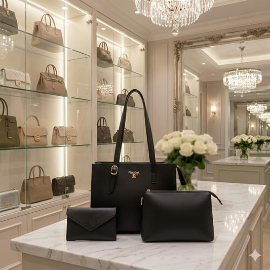 Elegance Personified: 3-Piece Premium Black Handbag Set