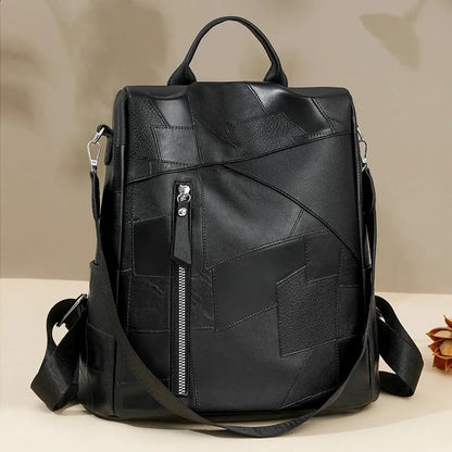 Vintage Patchwork Leather Backpack & Shoulder Bag for Women