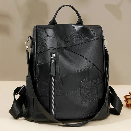 Vintage Patchwork Leather Backpack & Shoulder Bag for Women