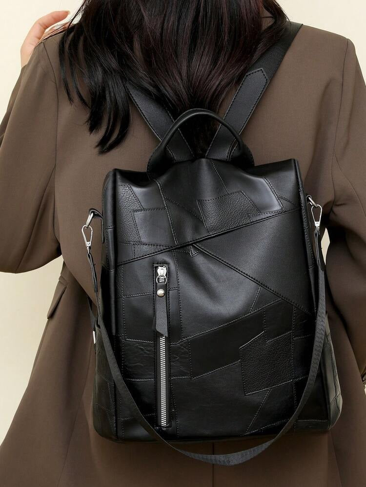 Vintage Patchwork Leather Backpack & Shoulder Bag for Women