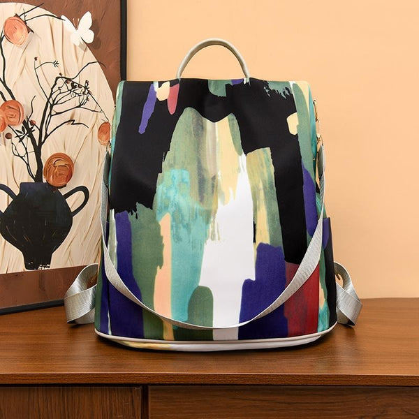 Abstract Art Print Waterproof Backpack & Shoulder Bag for Women