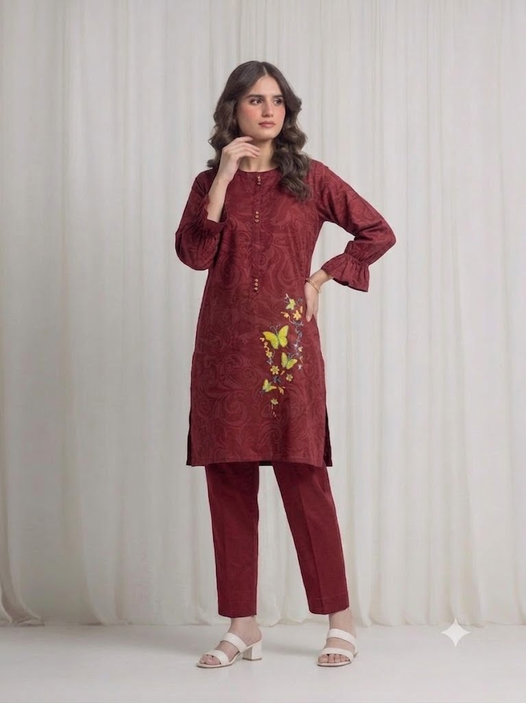 Women's  Maroon Embroidered Kurti – Premium Cotton
