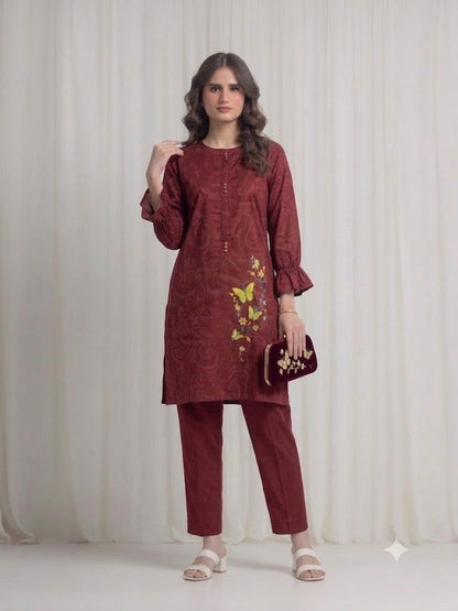 Women's  Maroon Embroidered Kurti – Premium Cotton