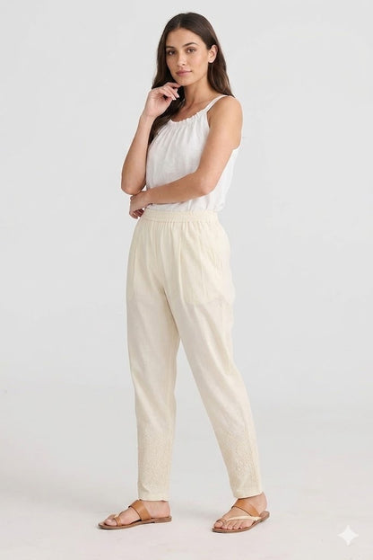 Off-White Tapered Trouser with Embroidered Hem