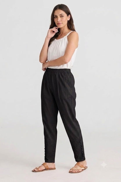 black Tapered Trouser with Embroidered Hem