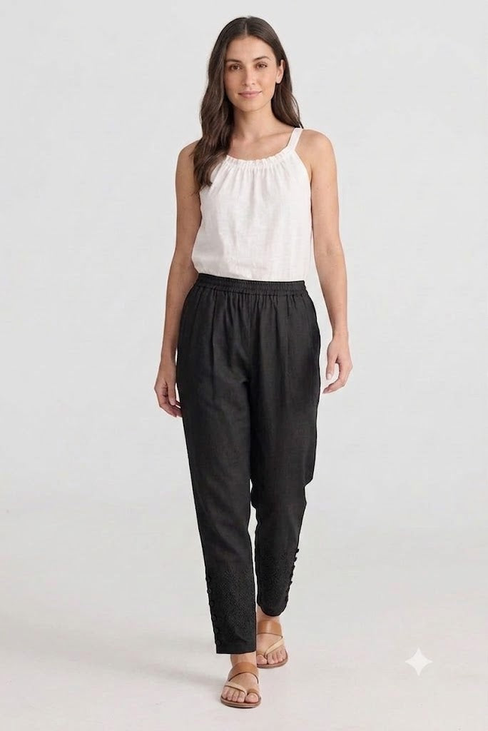 black Tapered Trouser with Embroidered Hem