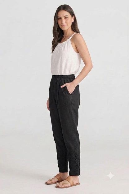 black Tapered Trouser with Embroidered Hem
