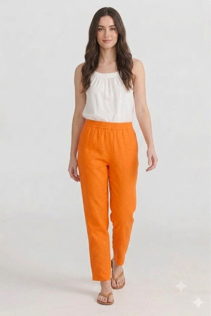 Tangerine Orange Tapered Trouser with Embroidered Hem