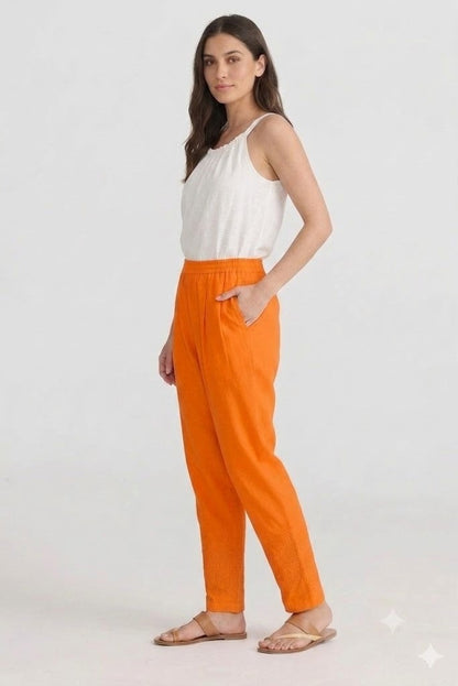 Tangerine Orange Tapered Trouser with Embroidered Hem