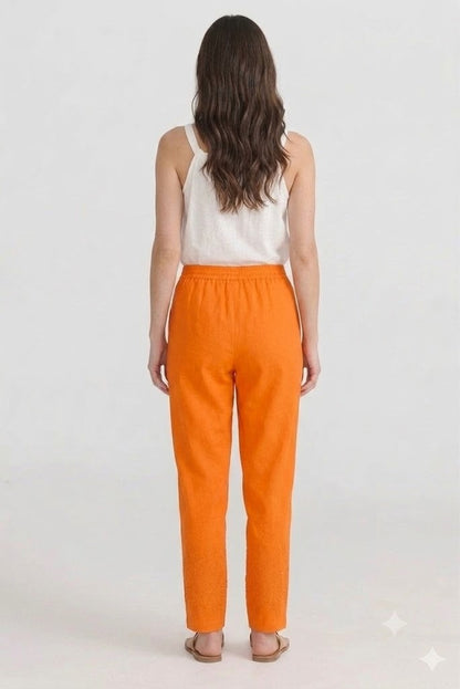 Tangerine Orange Tapered Trouser with Embroidered Hem