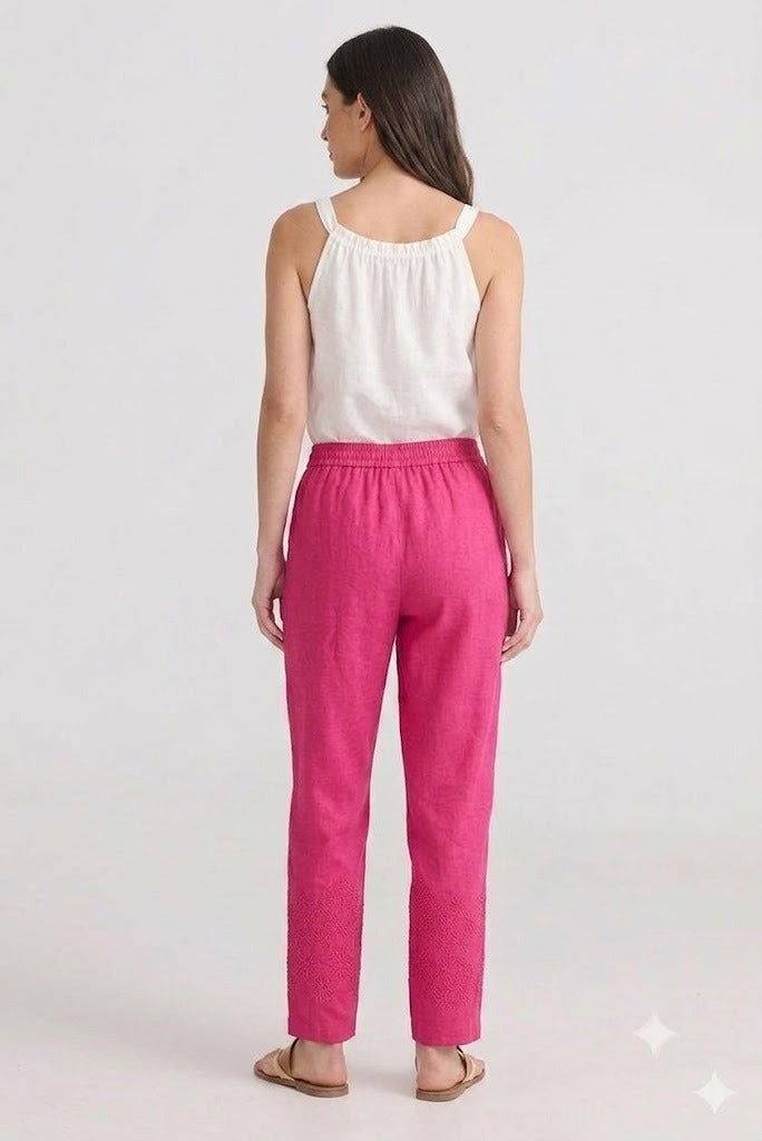 Shocking Pink Tapered Trouser with Embroidered Hem