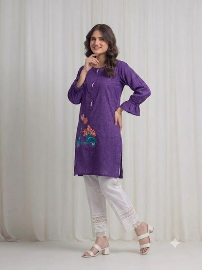 Women's  Deep Purple   Embroidered Kurti – Premium Cotton