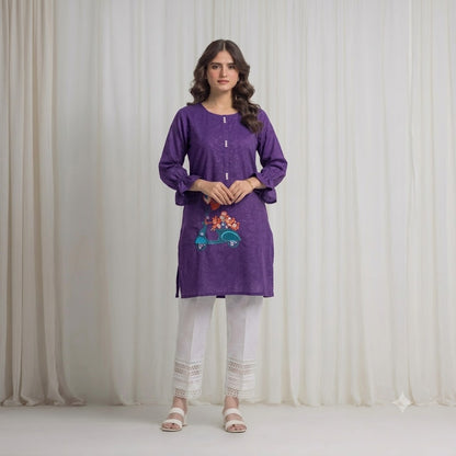 Women's  Deep Purple   Embroidered Kurti – Premium Cotton