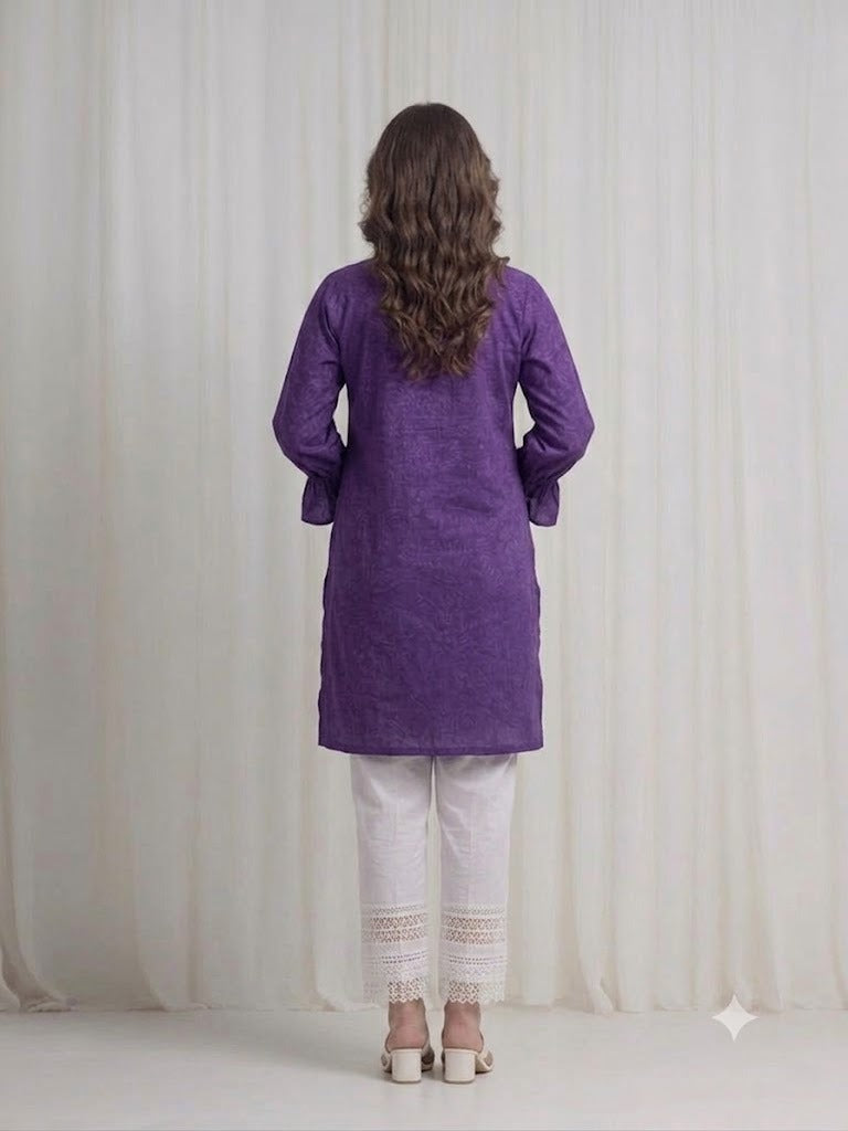 Women's  Deep Purple   Embroidered Kurti – Premium Cotton