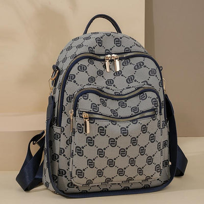 intage Letter Print Jacquard Backpack & Convertible Shoulder Bag