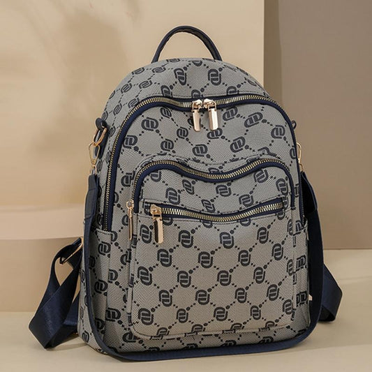 intage Letter Print Jacquard Backpack & Convertible Shoulder Bag